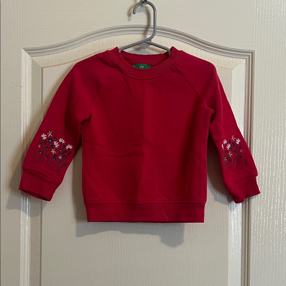 Girls' Raspberry Pink Embroidered Floral Sleeve Sweatshirt 2T